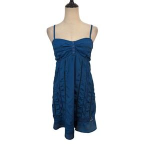 y2k babydoll Mini Dress sz‎ s/m  Blue Lace Crochet Detail Boho delicate coquette